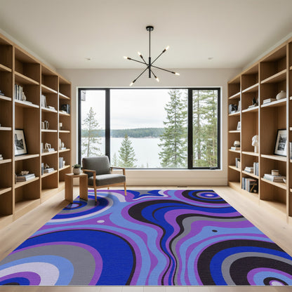 Purple Blue Swirl Concentric Circles Rug