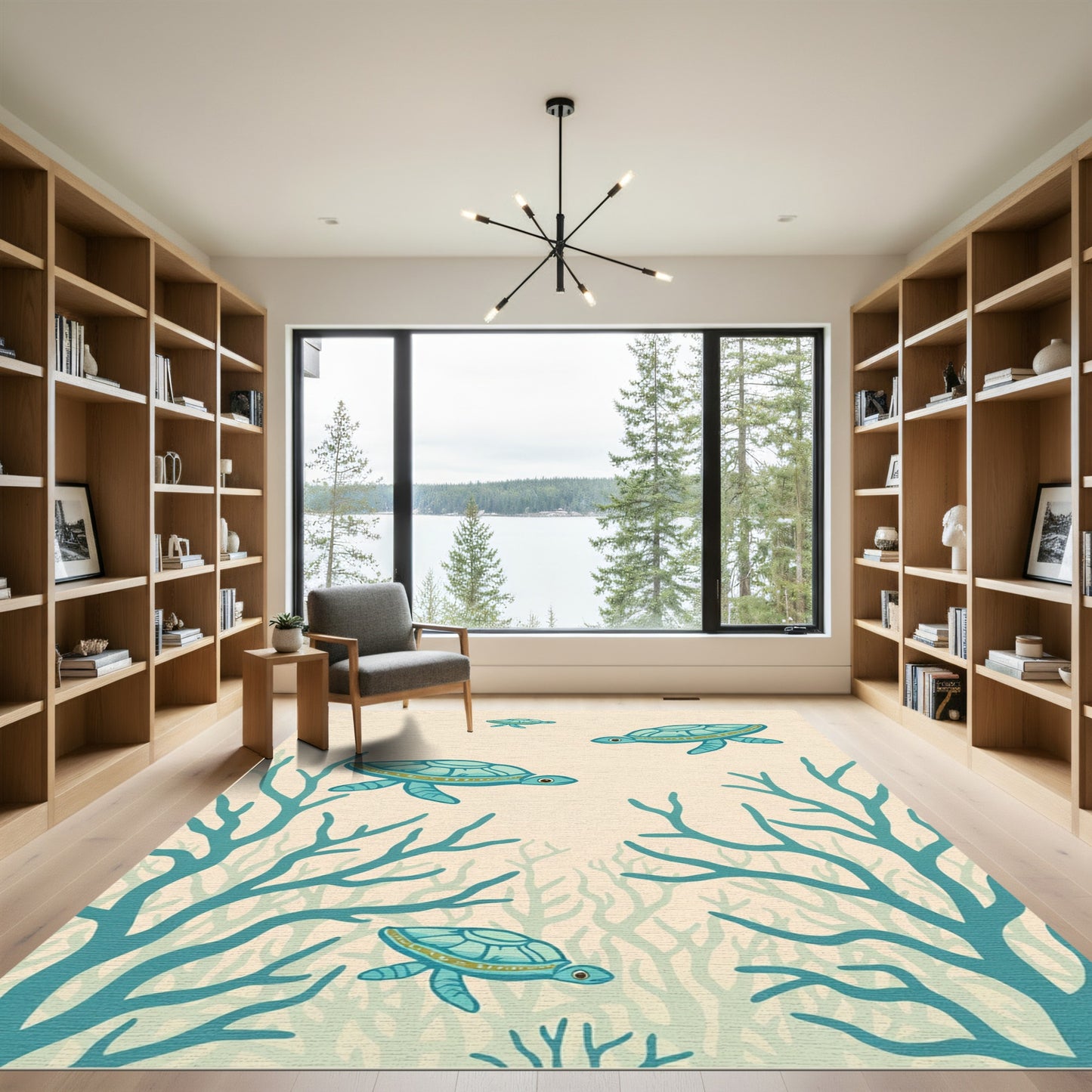 Blue Sea Turtles Underwater Coral Rug