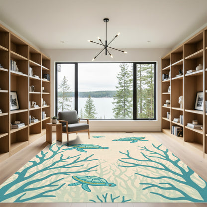 Blue Sea Turtles Underwater Coral Rug