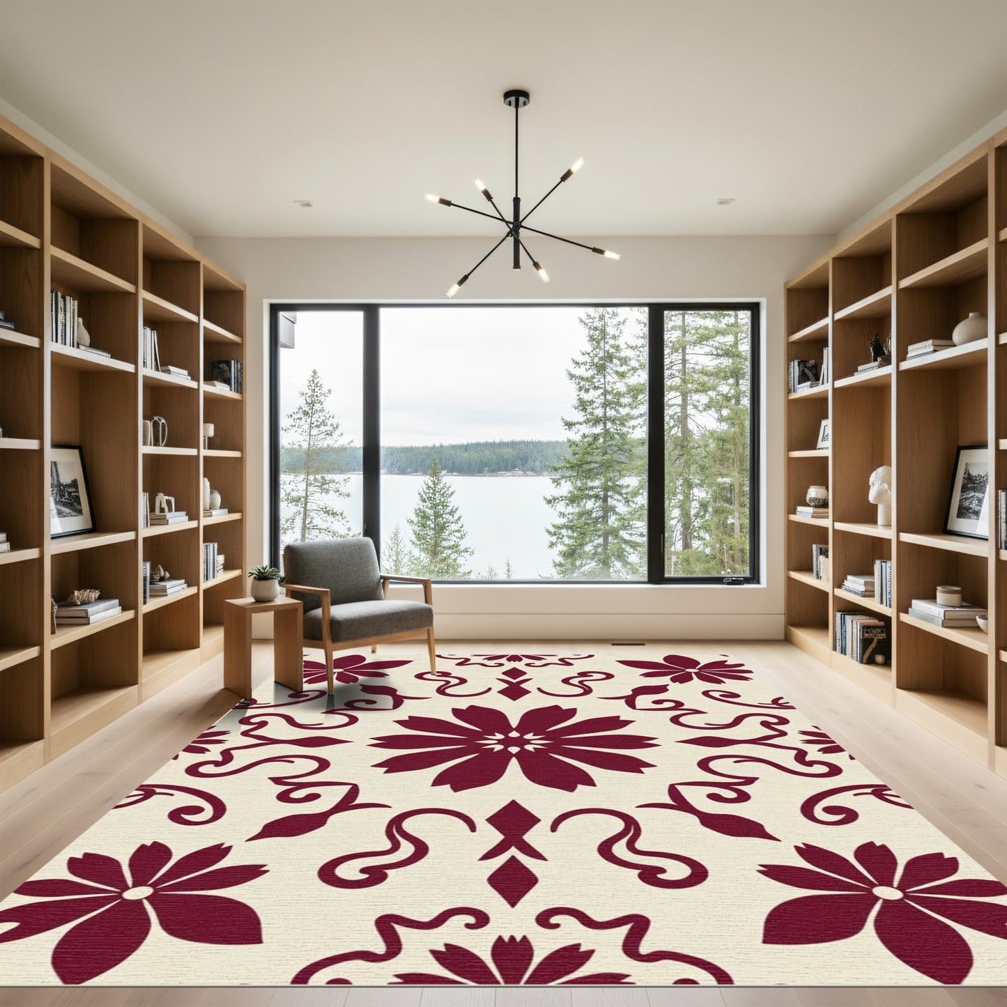 Crimson Floral Medallion Lace Rug