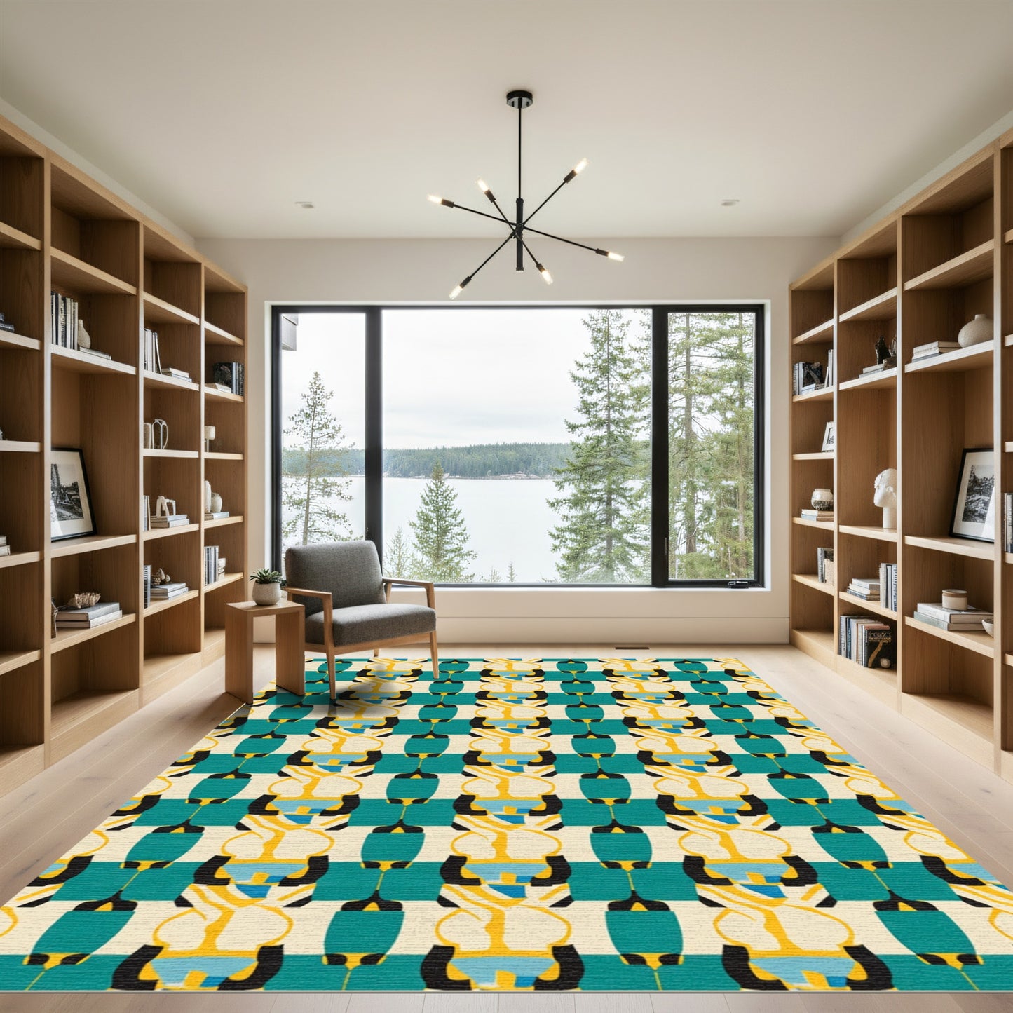Teal Yellow Abstract Column Composition Rug