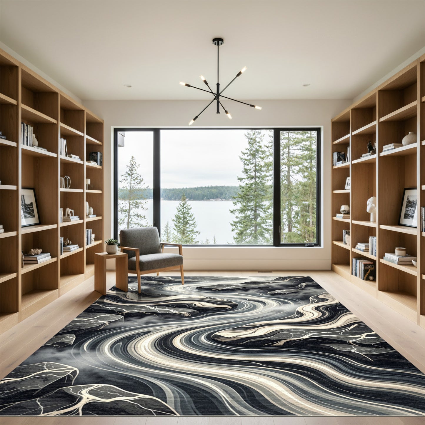 Abstract Monochromatic Flowing River Art Rug