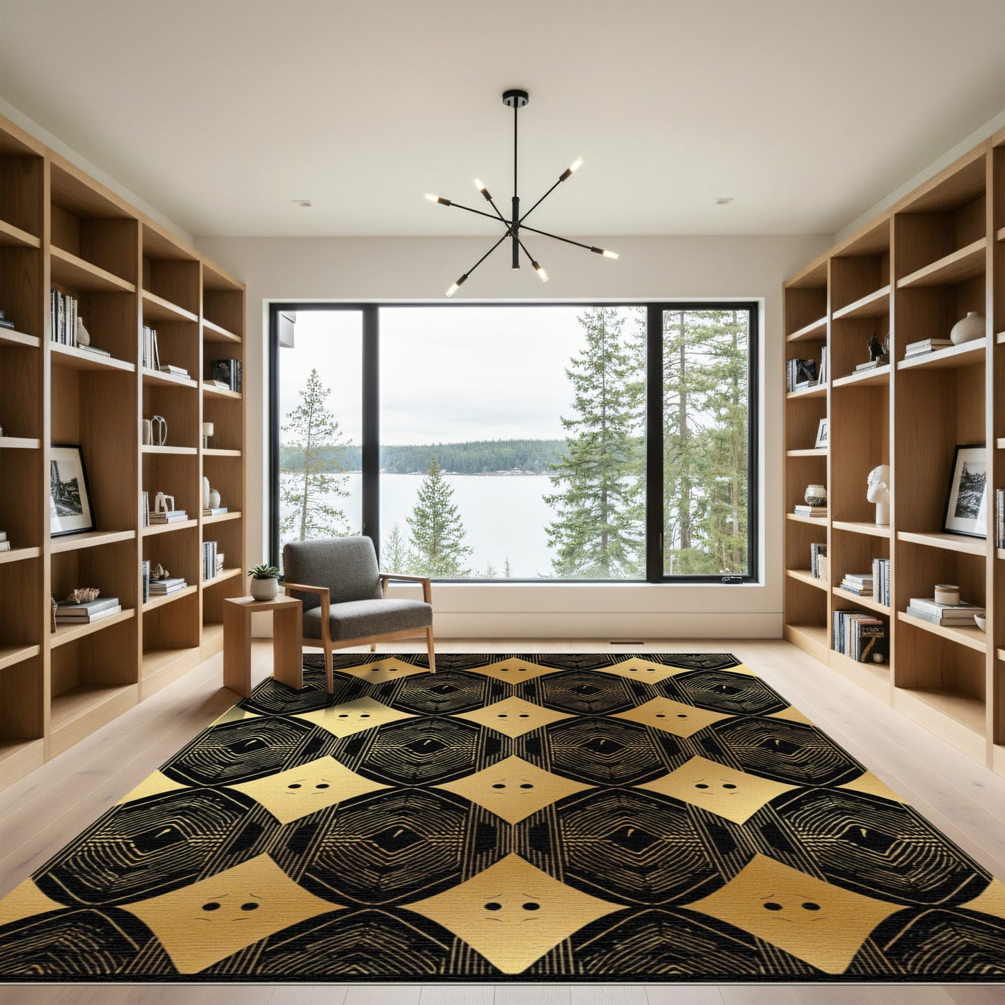 Golden Black Diamond Oval Lattice Rug