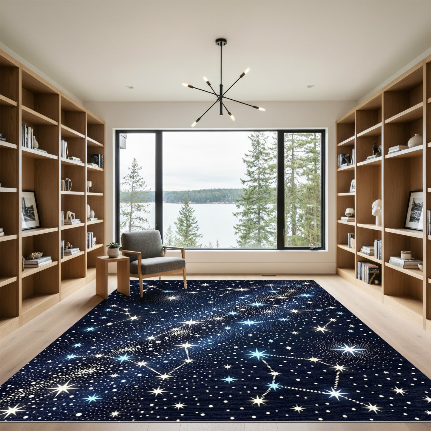 Celestial Navy Blue Starry Night Sky Rug