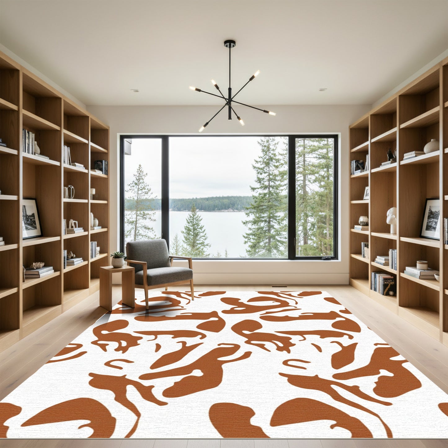 Brown White Abstract Spots Rug