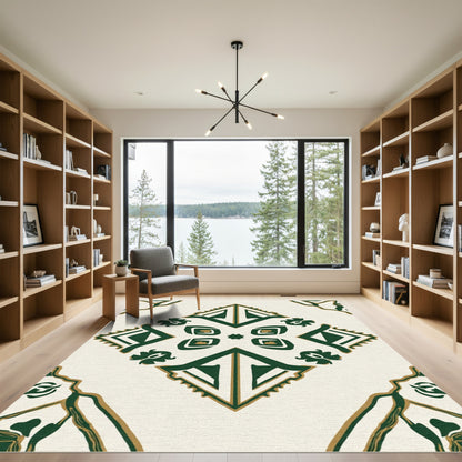 Emerald Gold Geometric Floral Mandala Rug