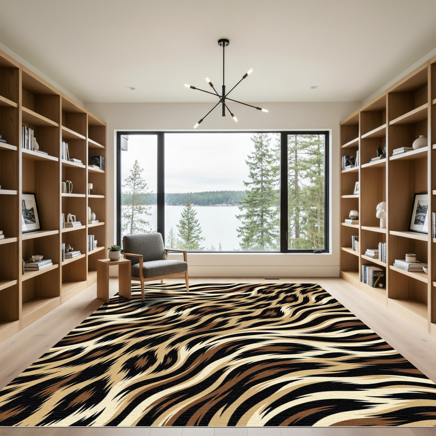 Earthy Brown Zebra Wave Animal Texture Rug
