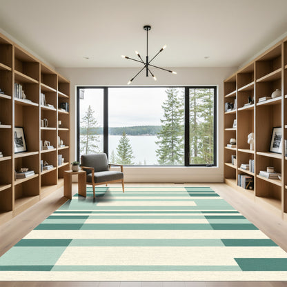 Modern Teal Geometric Block Rug