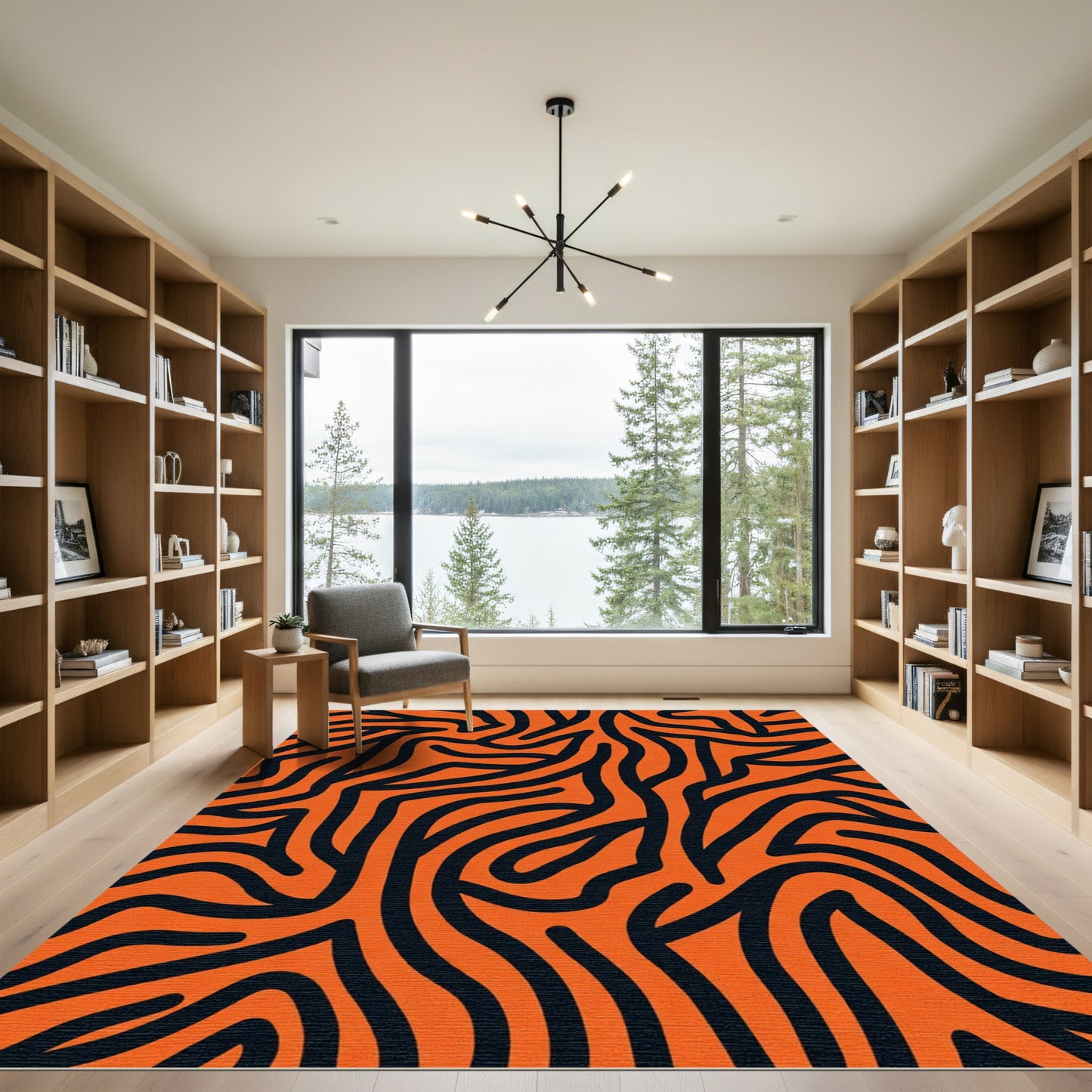 Bold Orange Black Zebra Lines Rug