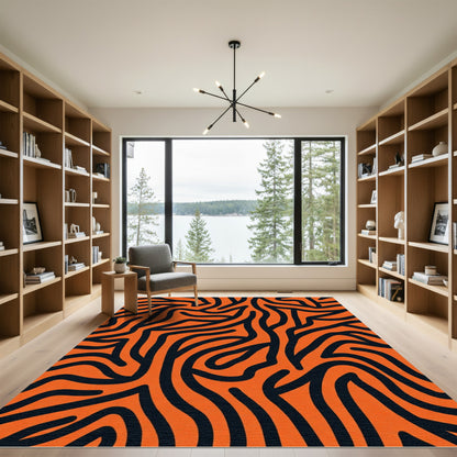 Bold Orange Black Zebra Lines Rug