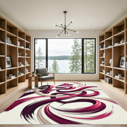 Crimson Berry Abstract Swirls Rug