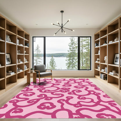 Fuchsia Swirl Floral Pink Background Rug