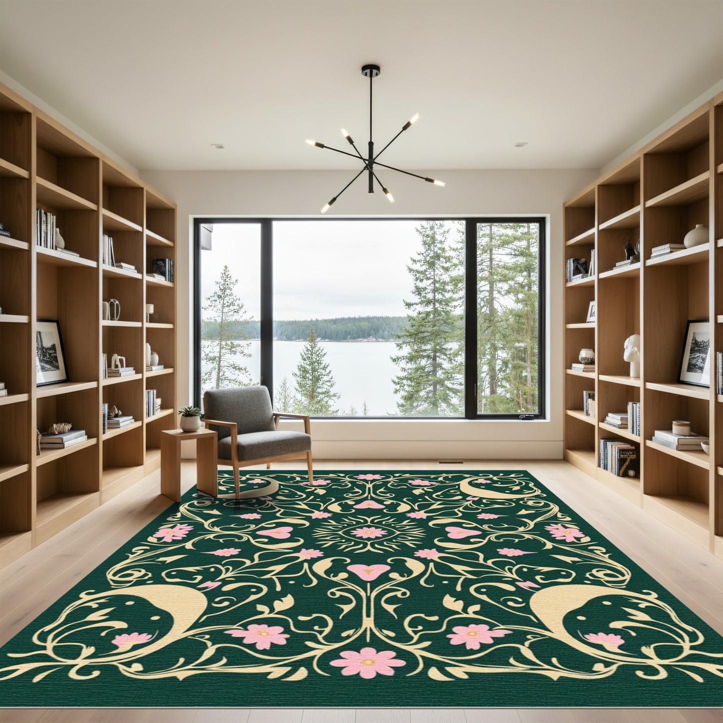 Whimsical Pink Floral Vine Medallion Rug