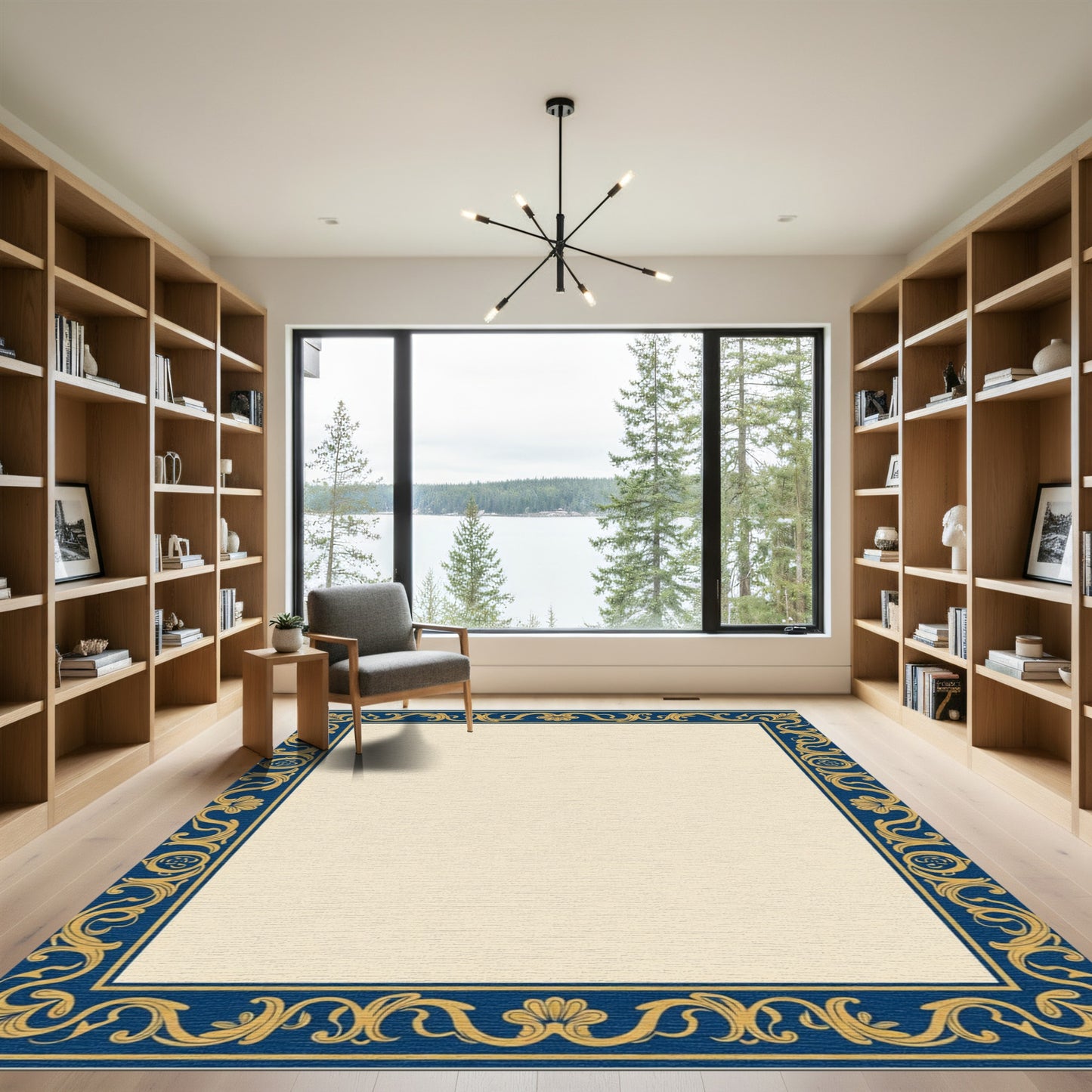 Ornate Navy Gold Vine Scroll Rug