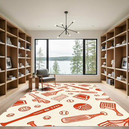 Red Baseball Theme Collection Rug