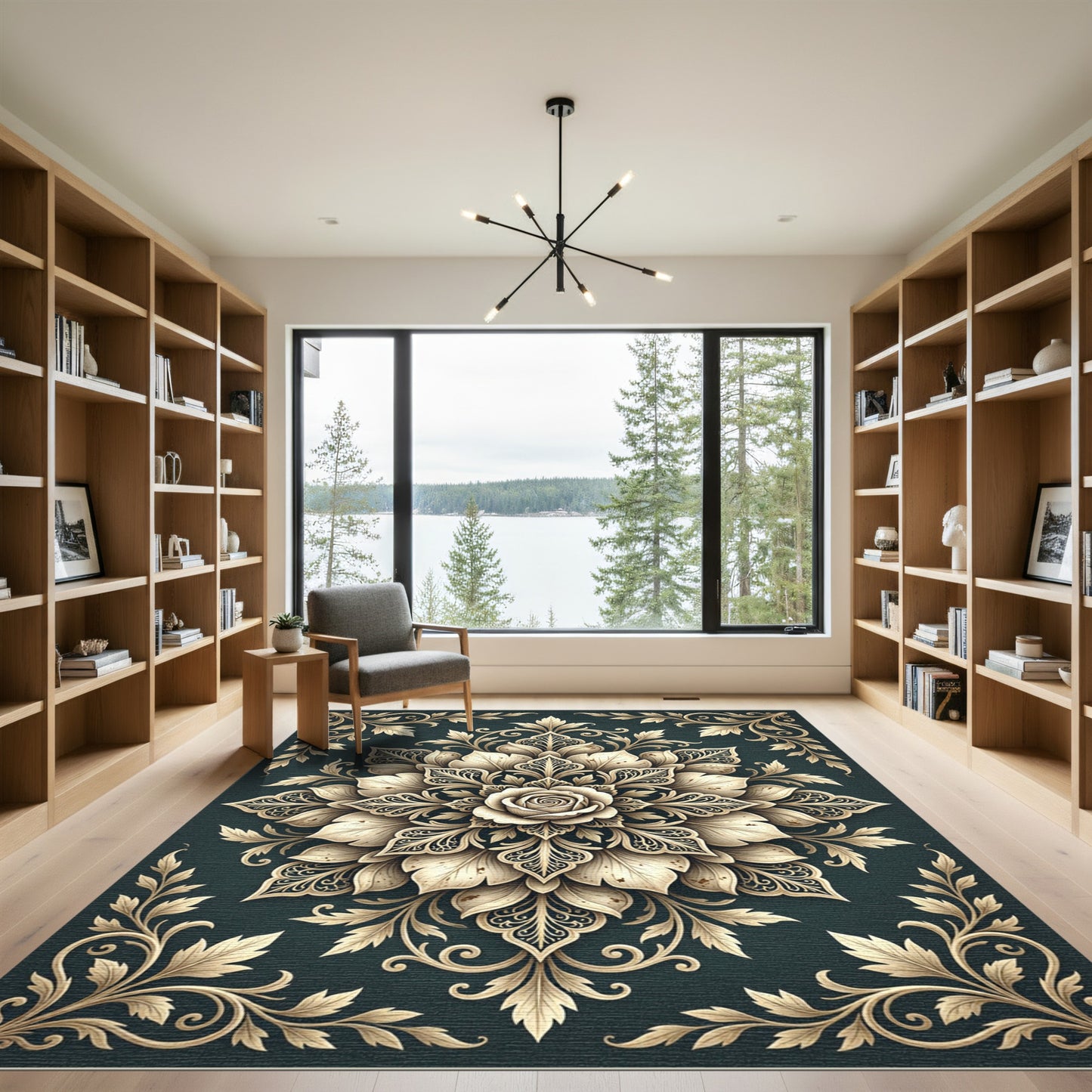 Gilded Cream Floral Damask Medallion Rug
