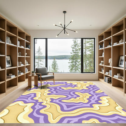 Lavender Cream Swirling Organic Lines Rug