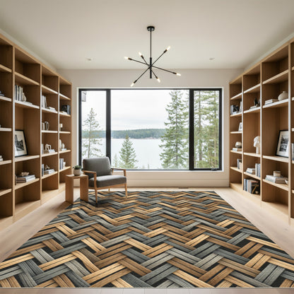 Woven Tan Gray Herringbone Texture Rug