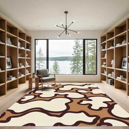Abstract Cream Brown Organic Flow Rug