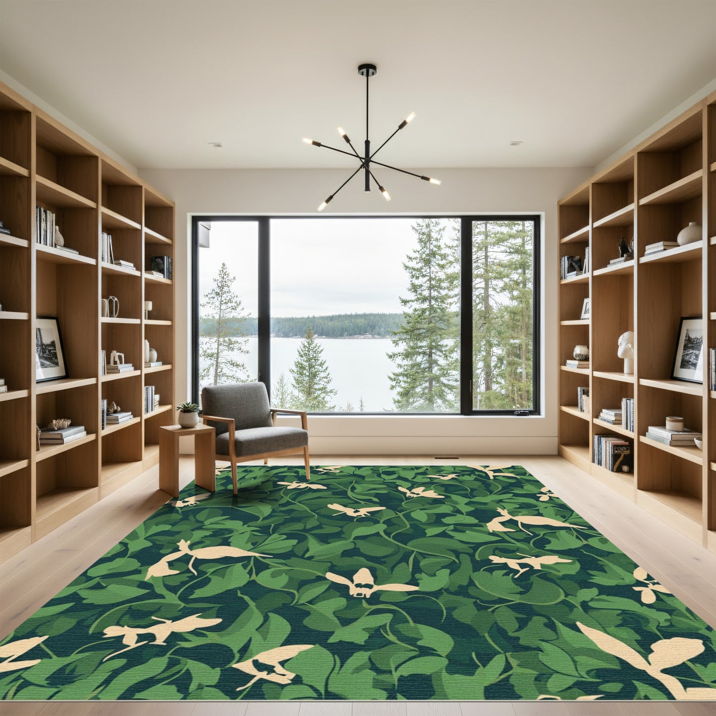 Tuscan Green Leaf Dragonfly Vignette Rug