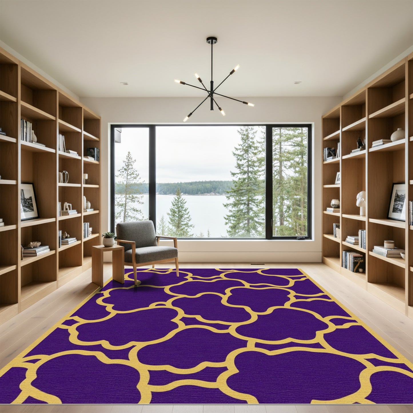 Deep Purple Gold Cloud Abstract Rug