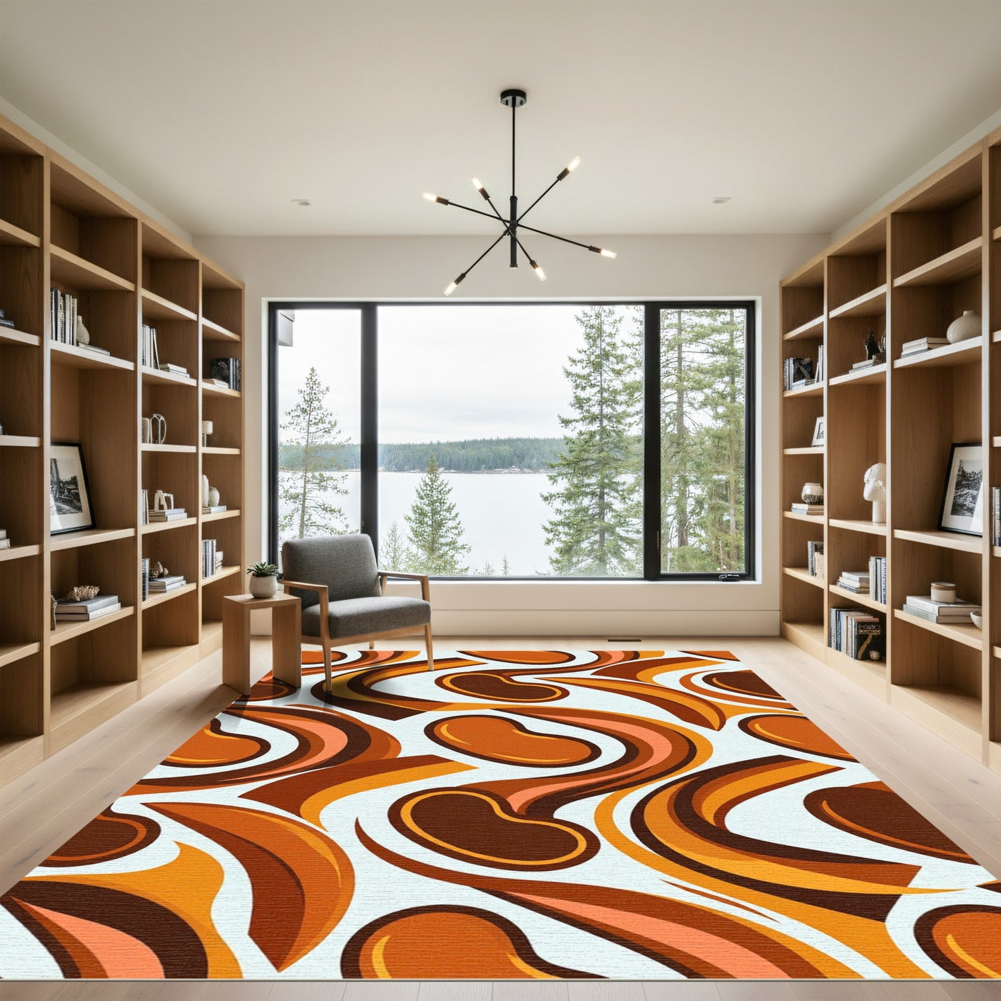 Midcentury Retro Burnt Orange Swirl Rug