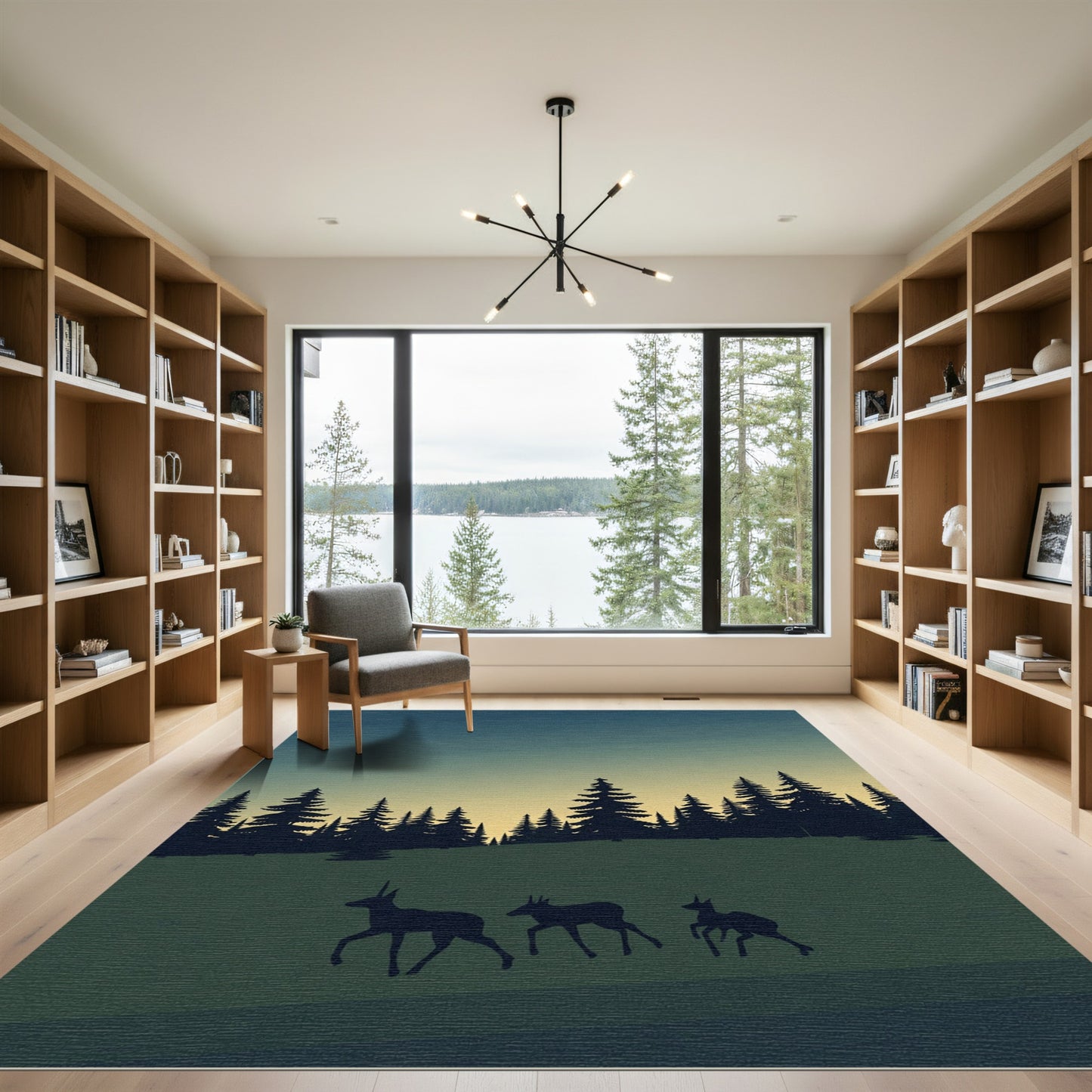 Deep Forest Silhouettes Running Deer Rug