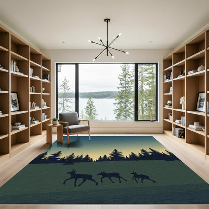 Deep Forest Silhouettes Running Deer Rug