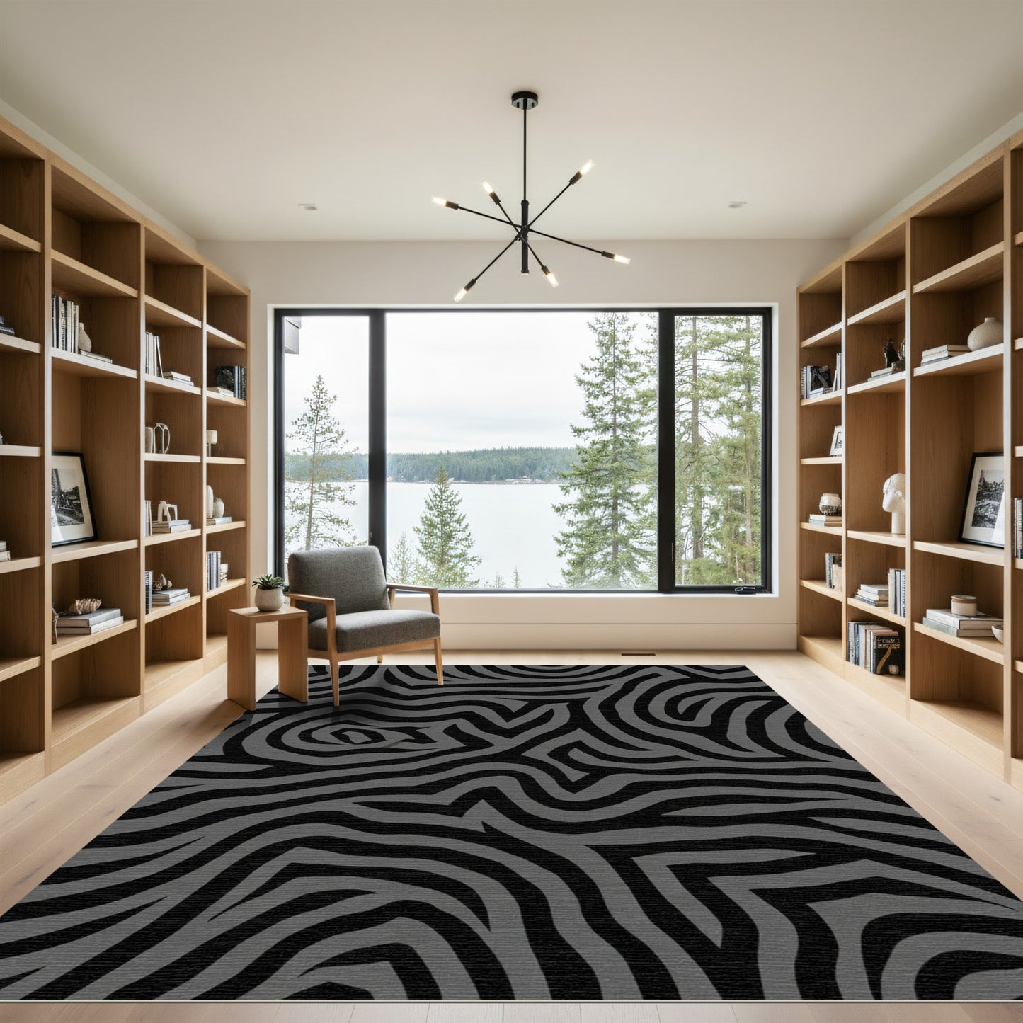 Monochromatic Black Charcoal Zebra Stripes Rug