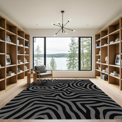 Monochromatic Black Charcoal Zebra Stripes Rug