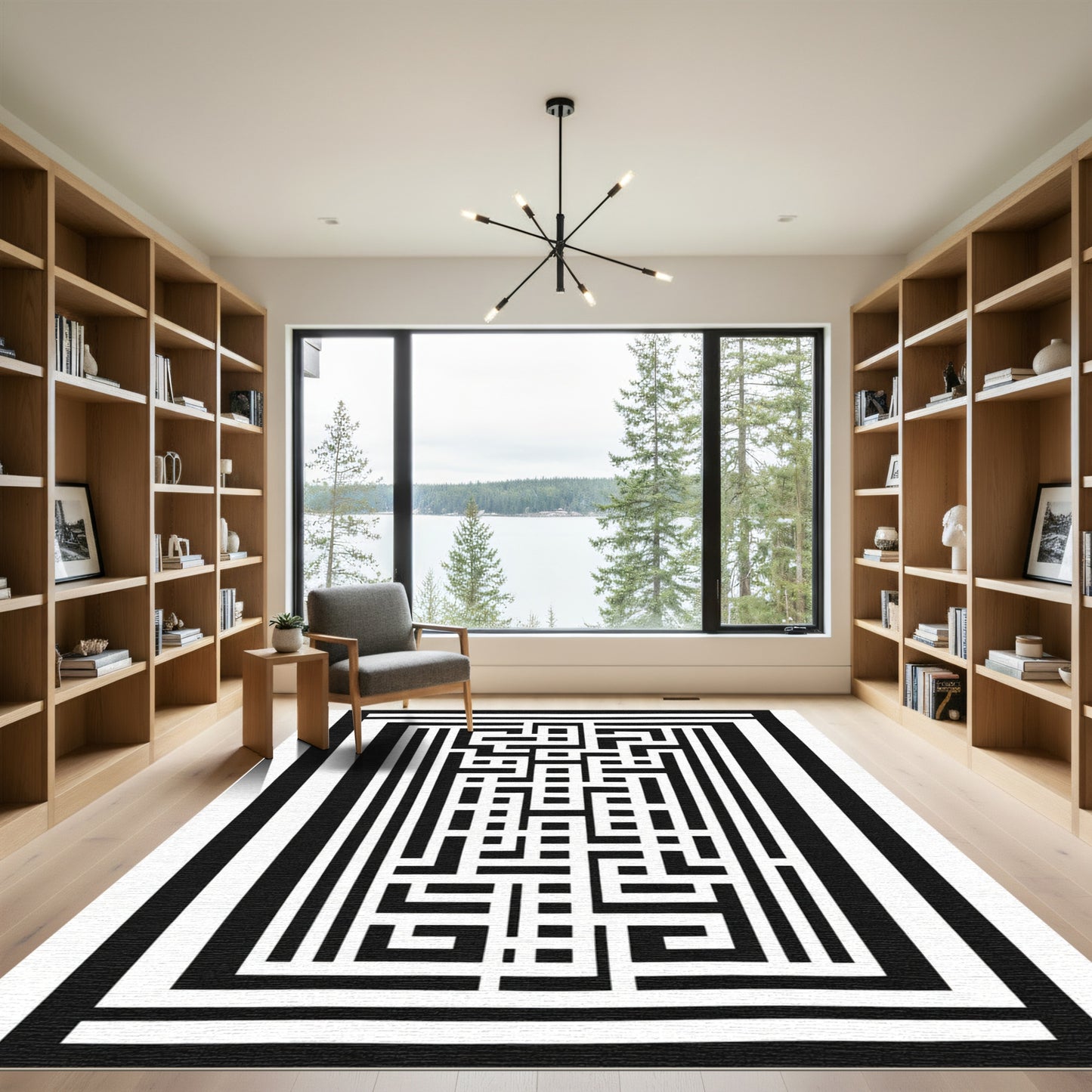Bold Black White Geometric Lattice Rug