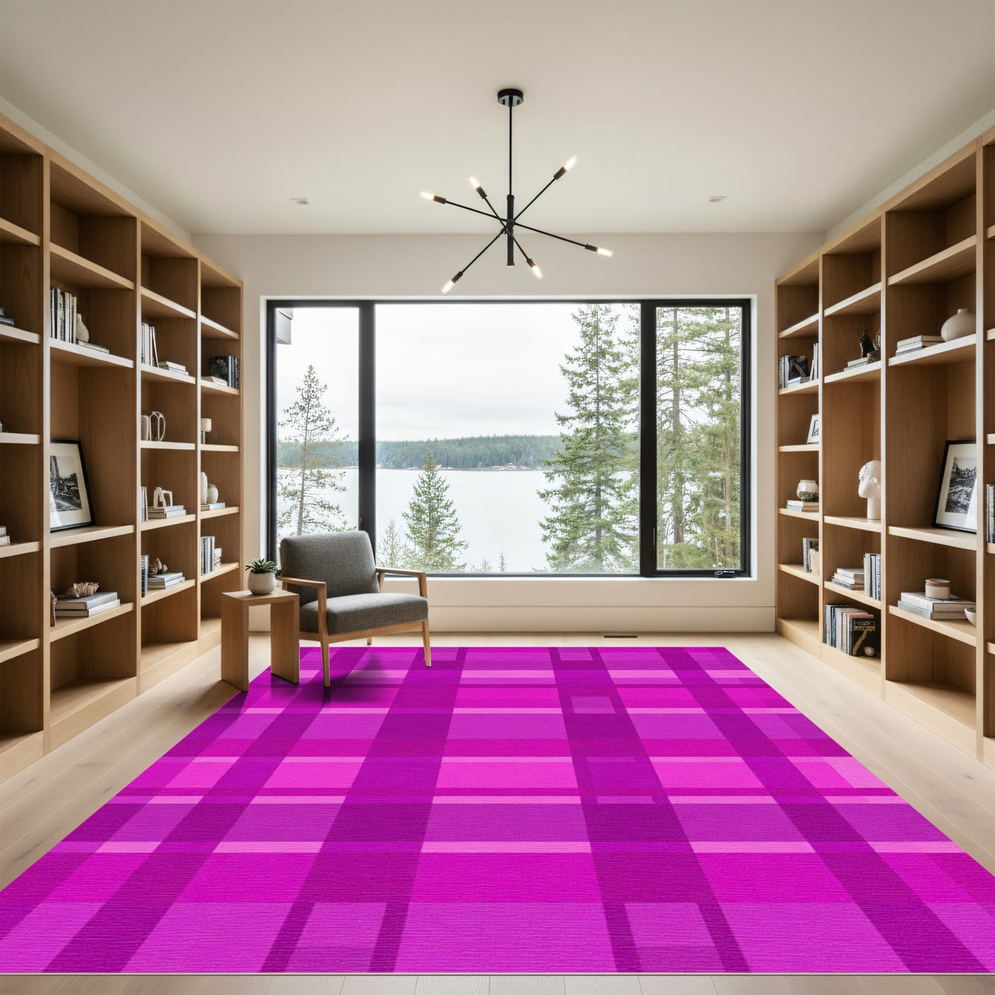 Vibrant Magenta Plaid Squares Rug