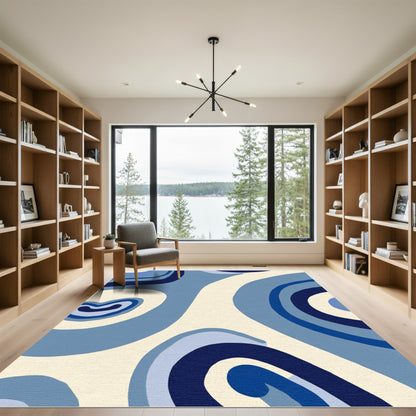 Varying Blue Swirl Abstract Forms Rug