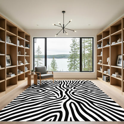 Black White Zebra Stripe Abstract Rug