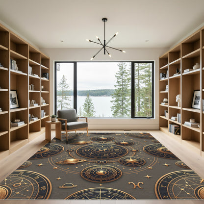 Celestial Golden Astrology Zodiac Constellation Rug