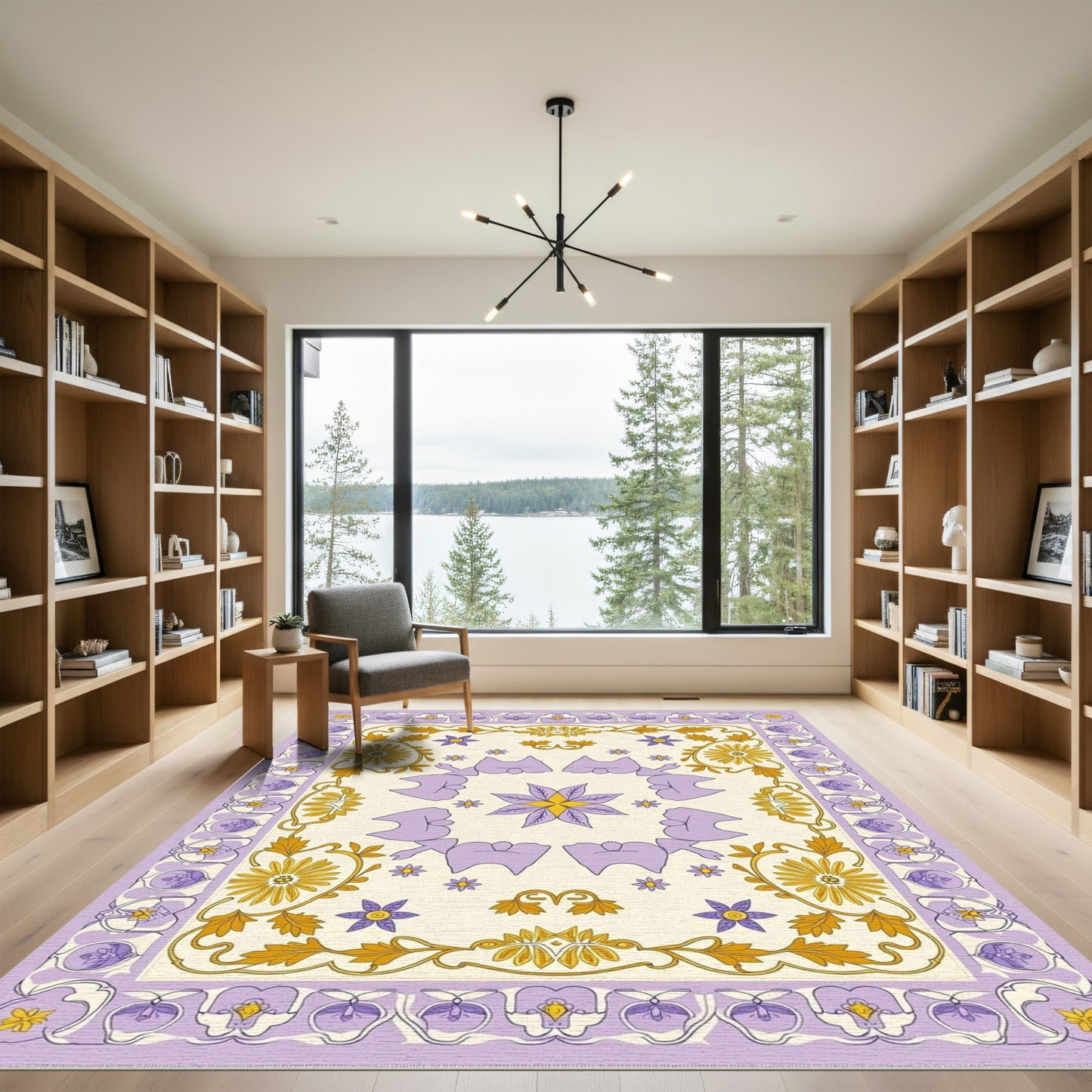Lavender Yellow Floral Art Nouveau Rug