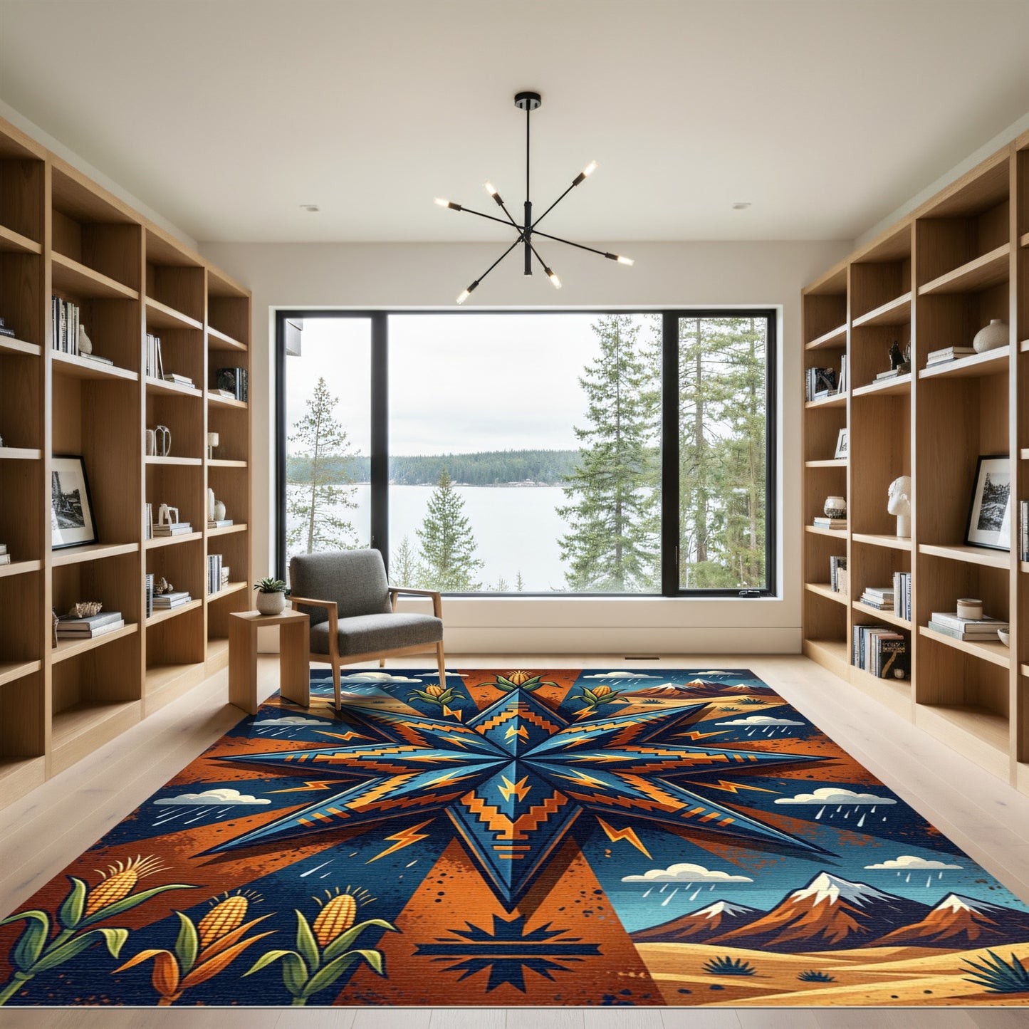 Southwestern Corn Star Geometric Copper Blue Rug