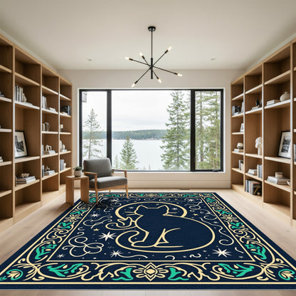 Midnight Celestial Cat With Whimsical Border Rug