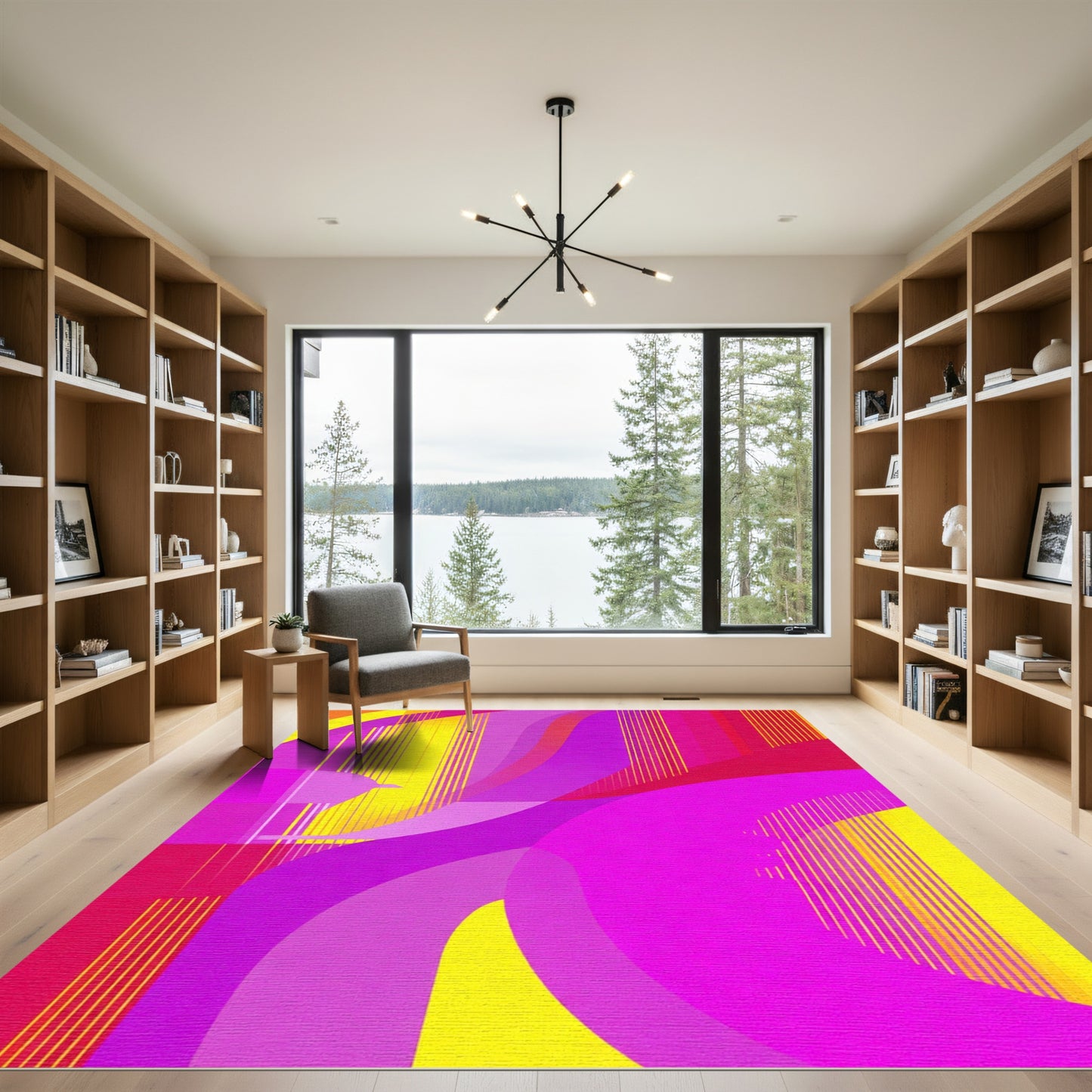 Vibrant Pink Yellow Abstract Waves Rug