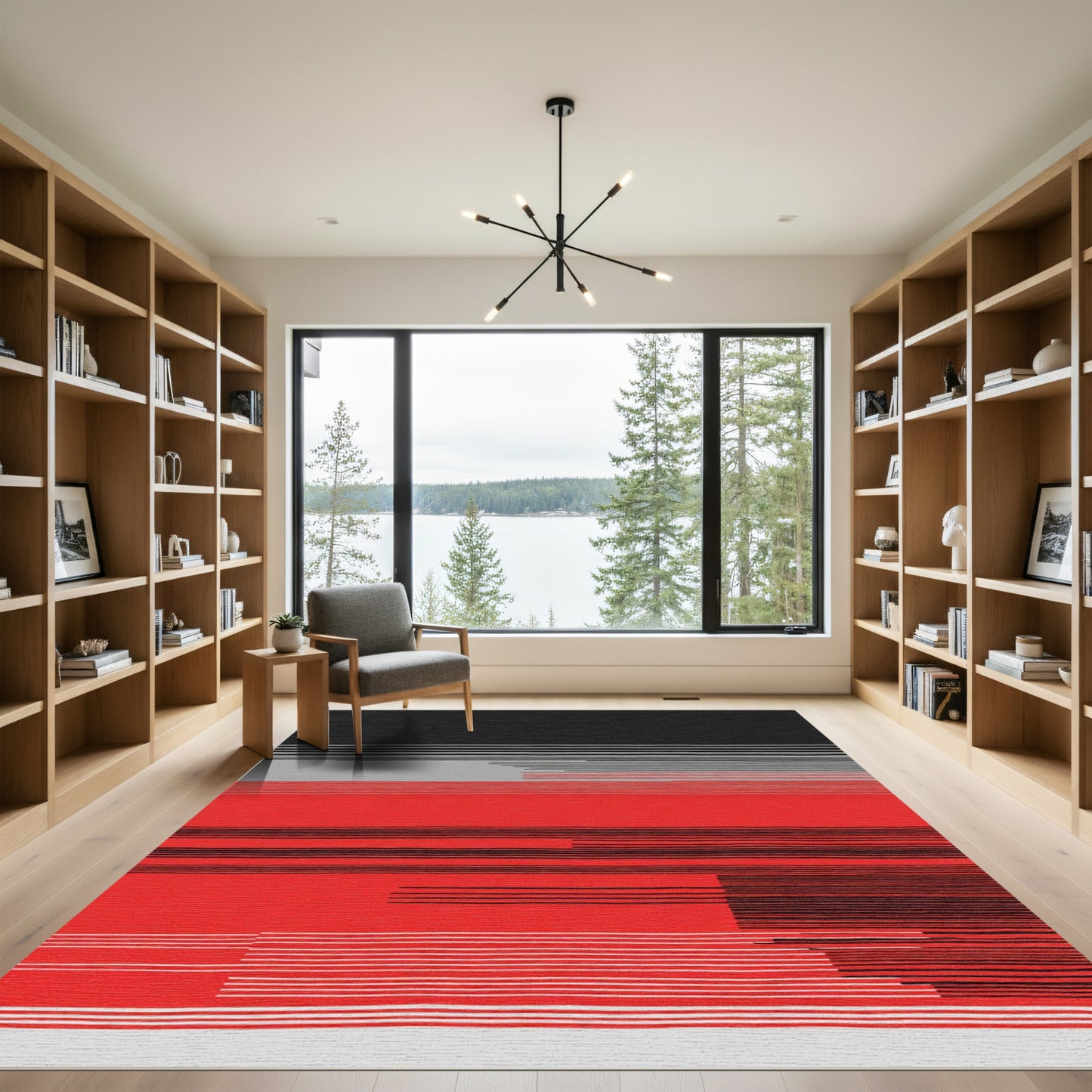 Abstract Red Black White Stripe Rug