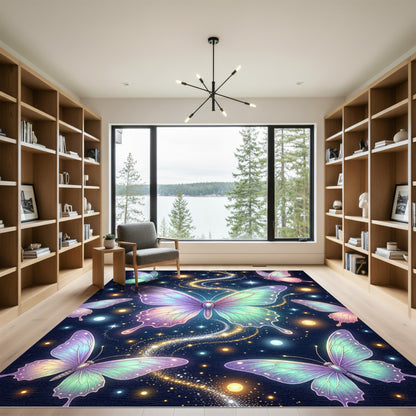 Ethereal Iridescent Butterfly Galaxy Night Rug