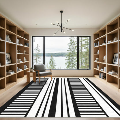 Bold Monochrome Barcode Lines Rug