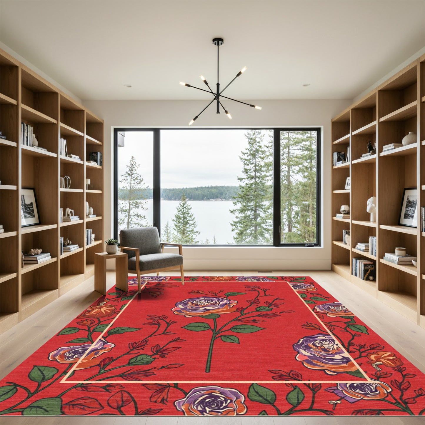 Vintage Red Rose Garden Arrangement Rug