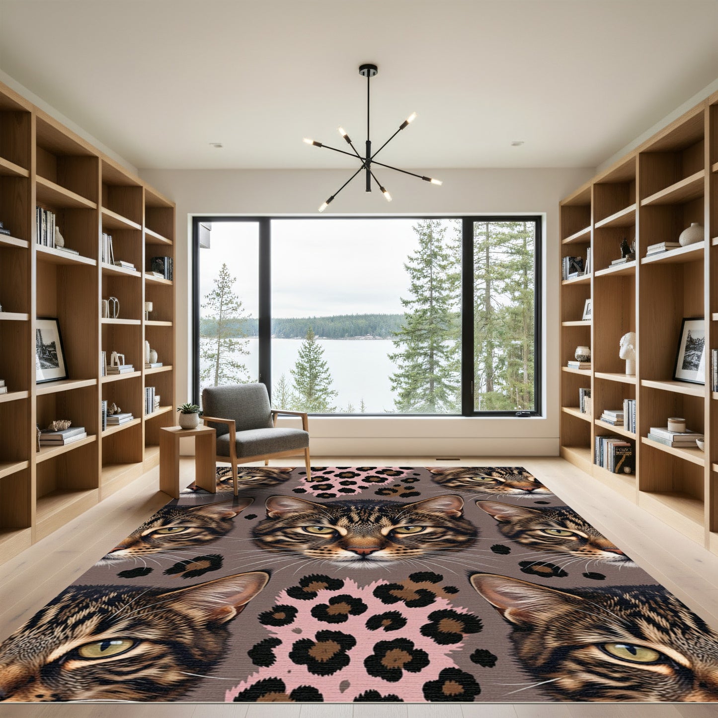 Feline Faces with Pink Leopard Spots Rug