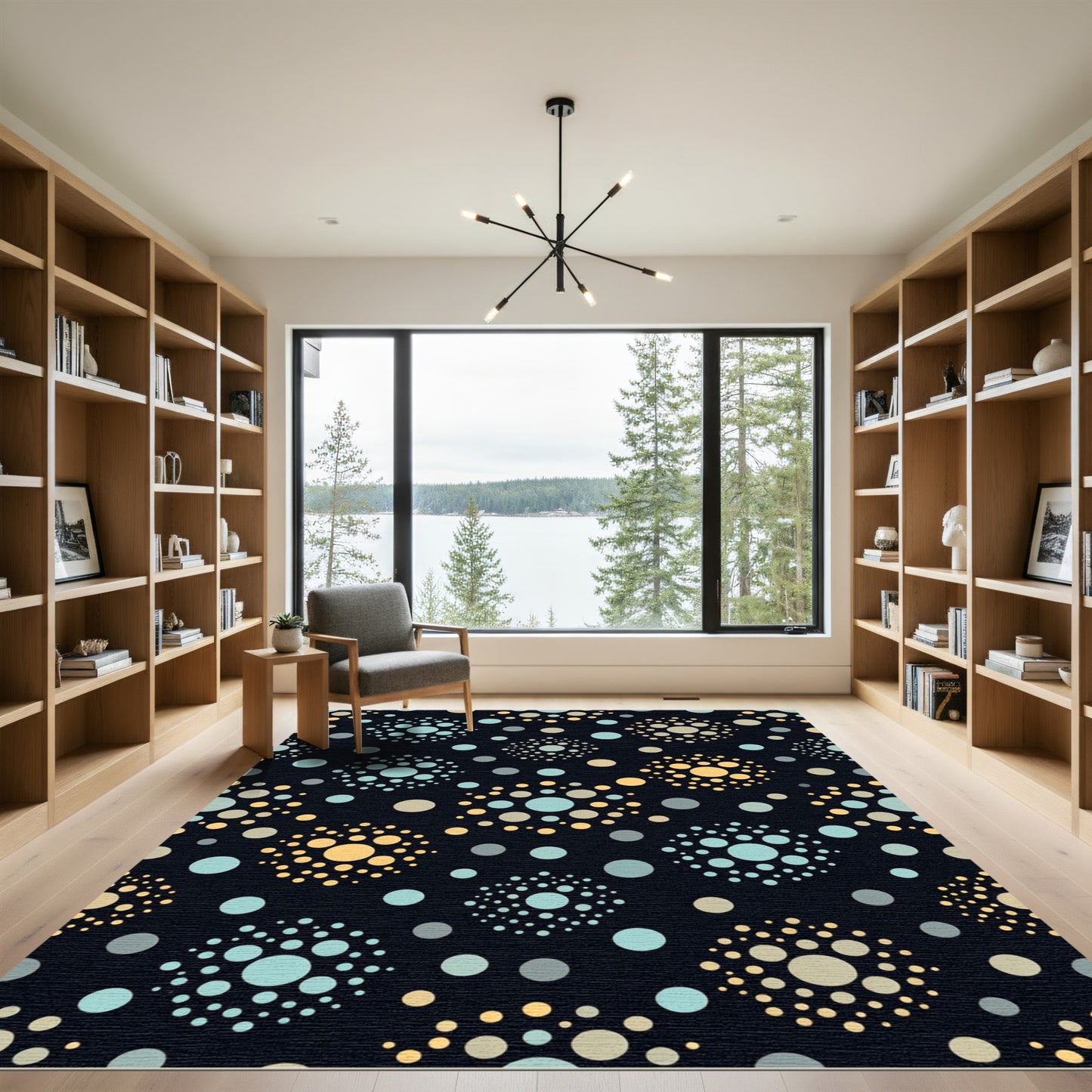 Abstract Circles Mint Yellow Grey Rug