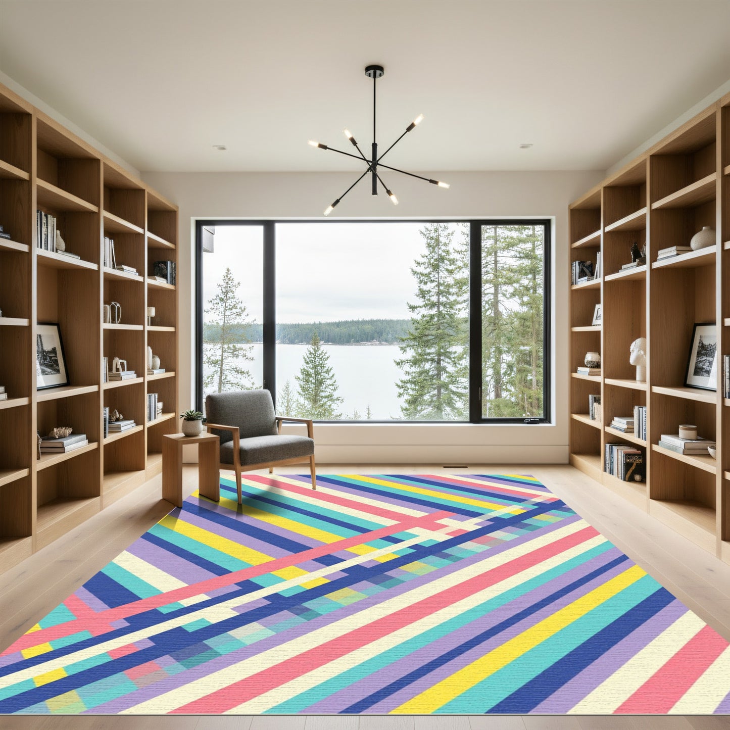 Multicolor Geometric Diagonal Striped Rug