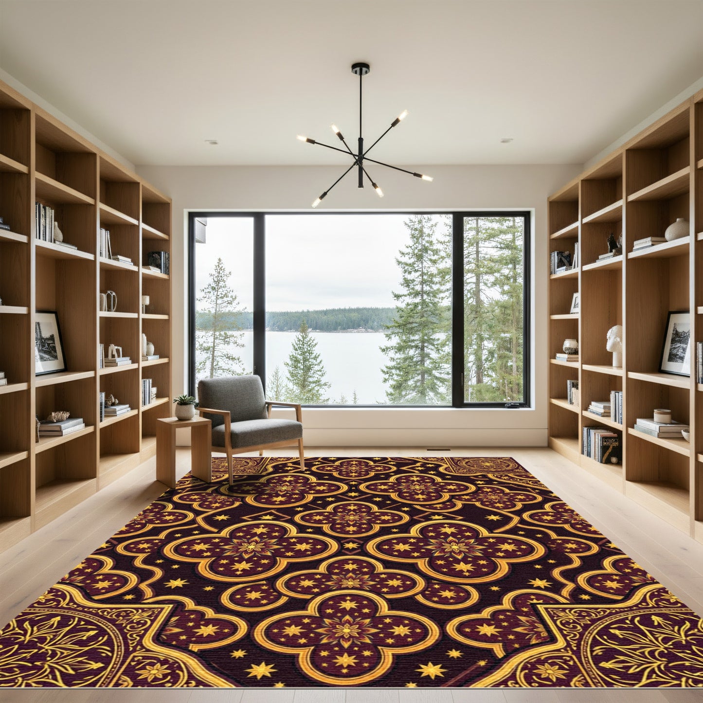 Ornate Golden Starry Clover Medallion Rug