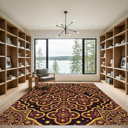Ornate Golden Starry Clover Medallion Rug