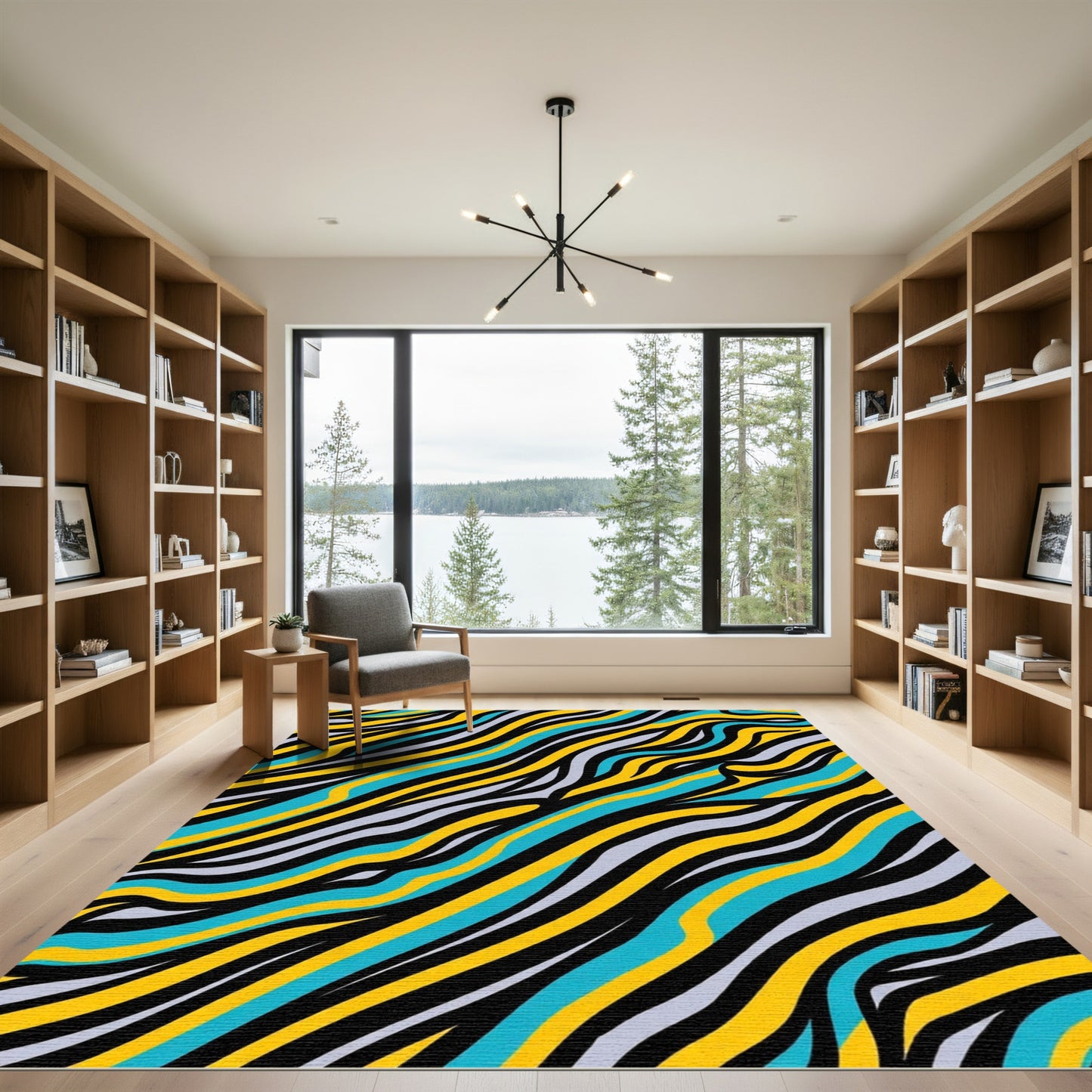 Dynamic Yellow Teal Swirl Zebra Rug