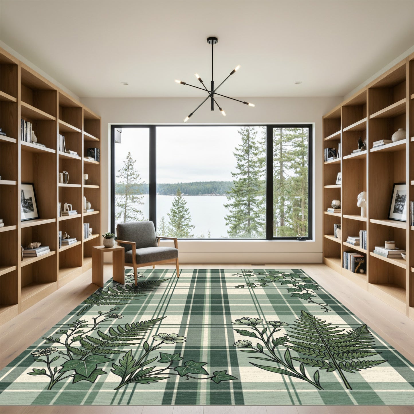 Sage Botanical Fern and Ivy Plaid Rug